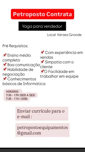 Vaga para vendedor de loja