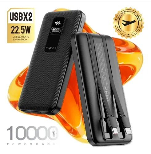 Power bank Inova Carregador Portátil Turbo 22.5W 10.000mah universal preto