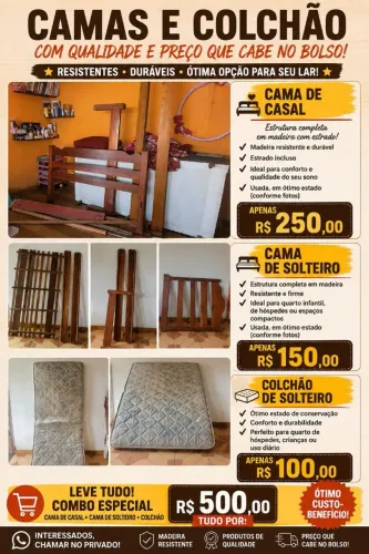 Vendo cama se casal é Vendo também cama de solteiro e um colchão de solteiro