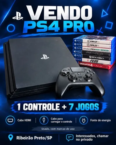 ? VENDO PS4 PRO + 1 CONTROLE + 7 JOGOS