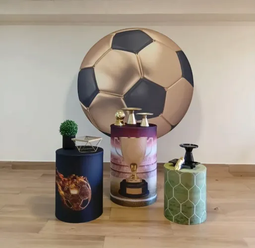 Painel de festa Bola de futebol de Ouro + Capas de cilindros 
