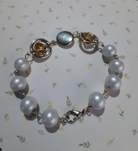 Pulseira perolas azul clara