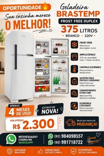 Geladeira Brastemp Frost Free Duplex 375L Branco 220V - 4 Meses de Uso