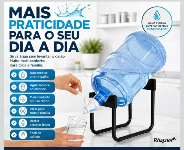 Suporte para Galão de Água 20L e 10L com Torneira Base Metálica Preta