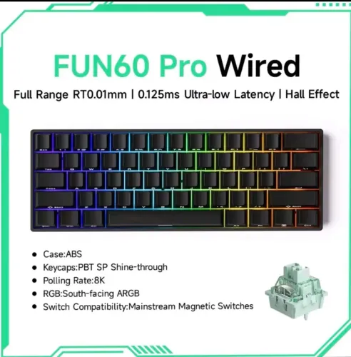 Teclado magnético Moonsgeek Fun60 Pro Preto com fio e RGB