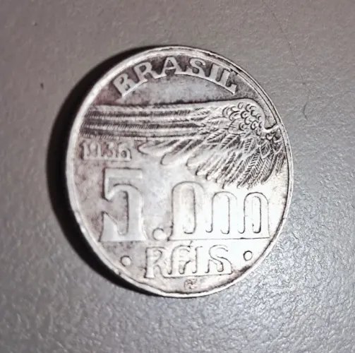5000 Reis Santos Dumont Brasil 1936 Moeda de Prata