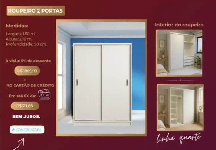 Roupeiro casal branco em mdf 