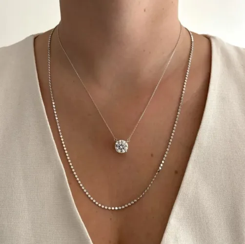 Colar ponto de luz moissanite 11 mm em prata 925 com banho de rádio branco