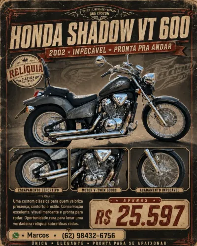 Honda Shadow VT 600 2002 ? Clássica, Impecável e Pronta Para Rodar