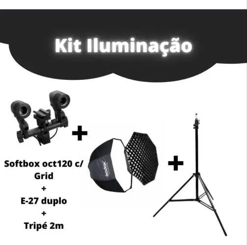 Kit softbox octa godox 120cm c/ grid + tripé + e27duplo