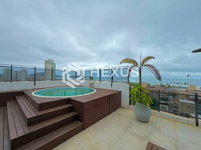 Cobertura reformada com varanda gourmet vista mar e lazer na Enseada, Guarujá