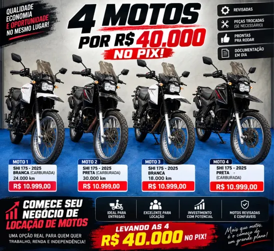 Frota de 4 motos para entrega - Aceito carro