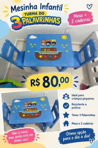 Mesa com cadeira 3 palavrinhas