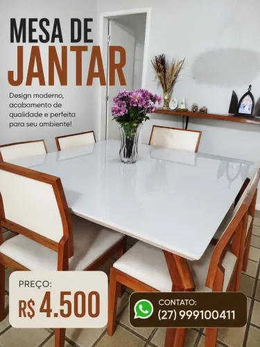 Mesa 6 lugares design moderno, acabamento de qualidade