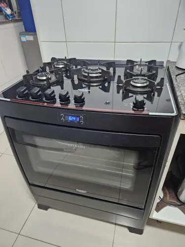 FOGÃO DAKO SUPREME BLACK 5 BOCAS, MESA DE VIDRO E TIMER DIGITAL