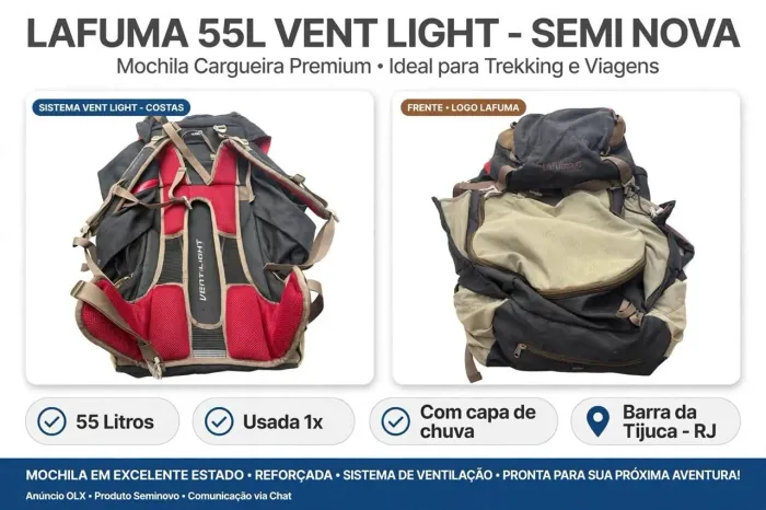 Mochila cargueiro Lafuma 55 L vent light, semi nova- original- ótimo estado .