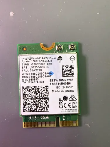 Placa Wi-Fi Intel AX201NGW M.2 NGFF - Wi-Fi 6 + Bluetooth 5