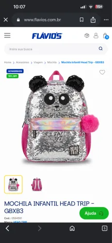 Mochila Infantil Panda Lantejoulas Reversíveis com Pompons - Nova