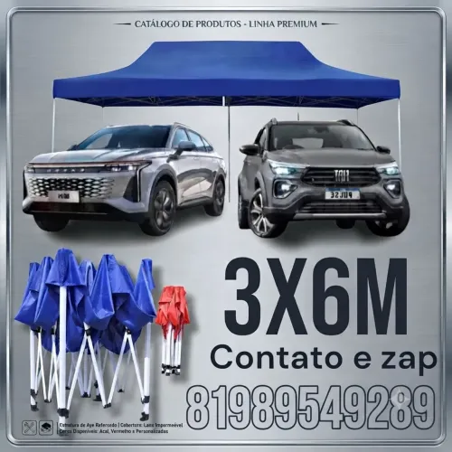Tenda reforçada 6x3m sanfonada extra fonte azul ou vermelho