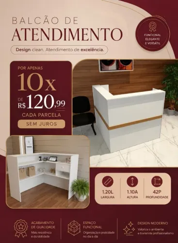 Balcão L.para atendimento em mdfo