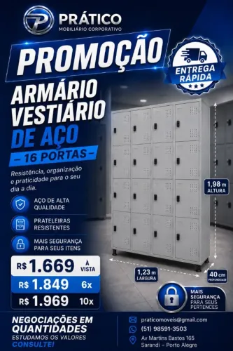 Armário para vestiário aço 16 portas