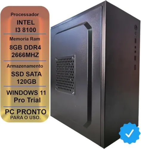 PC Home Office Core I3 8100, 8GB DDR4, SSD Sata 120GB, Fonte Bivolt