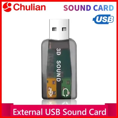 Placa de som usb externa, adaptador de microfone para fone de ouvido, áudio 3d