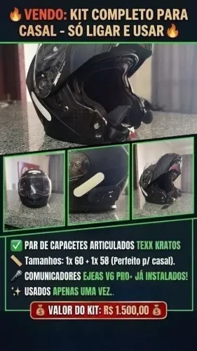 Kit Casal Capacetes Texx Kratos Articulado+Comunicador