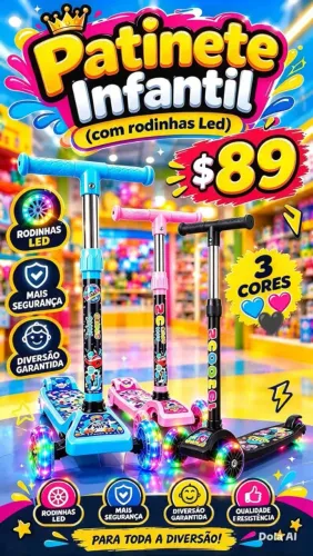 Patinete com rodinha LED