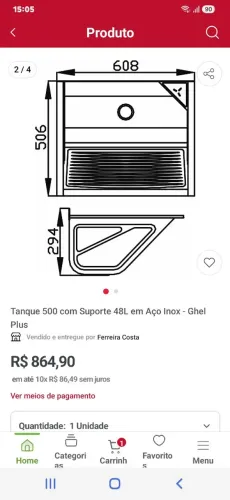 Pia de lavar roupa de inox. Tamanho 60x50.x29