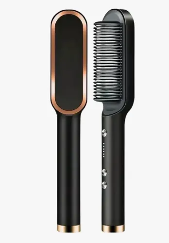 Escova/pente alisadora de cabelo 127v portátil/preto com rose
