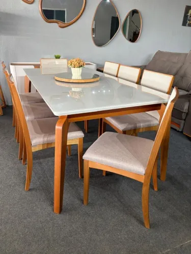 Mesa Petra com 8 cadeiras Lara Kappesberg com prato giratório (mesa e metros) Nova 