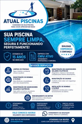 Limpeza de Piscinas, Manutenção de Bombas e Aquecedores - 15 anos de mercado