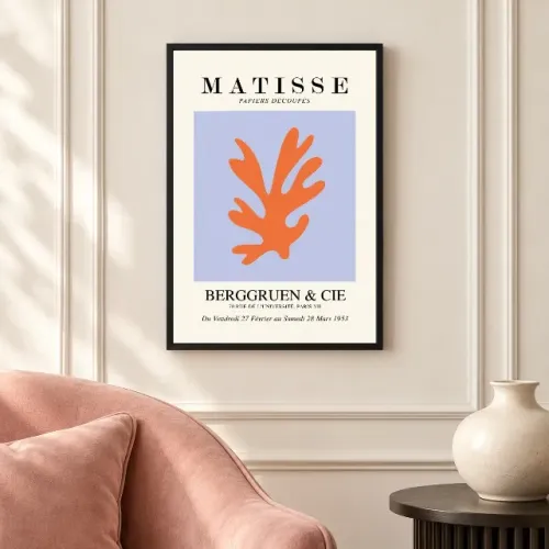 Quadro Decorativo Recortes Matisse Recorte Laranja 20x30 Moldura Preta