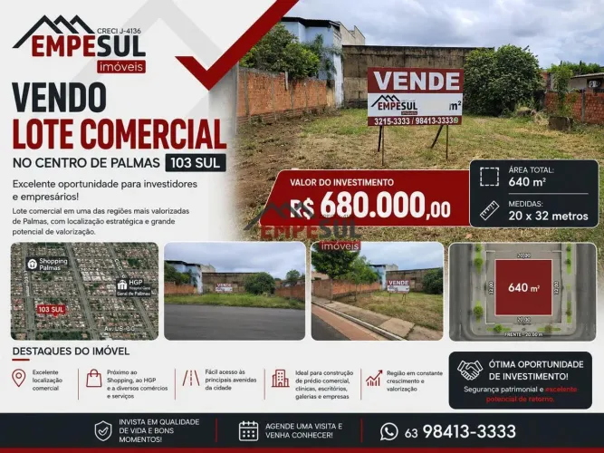 Vendo Lote Comercial 103 SUL oportunidade imperdivel