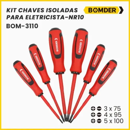 Kit Chaves Isoladas para Eletricista NR10 Segurança 1000V Aço Cromo Vanádio 6 Peças