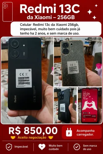 Celular redimi 13c 256gb em estado de novo impecável