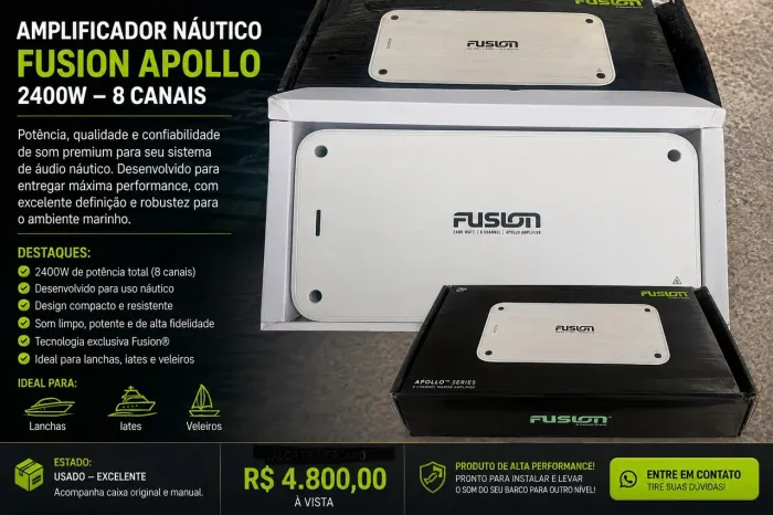 Amplificador Náutico Fusion Apollo 2400W - 8 Canais