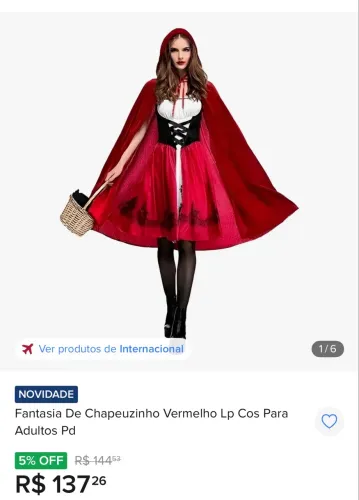 Fantasia Feminina Completa de Chapeuzinho Vermelho