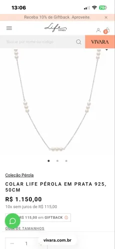 Colar Vivara em prata e pérolas naturais
