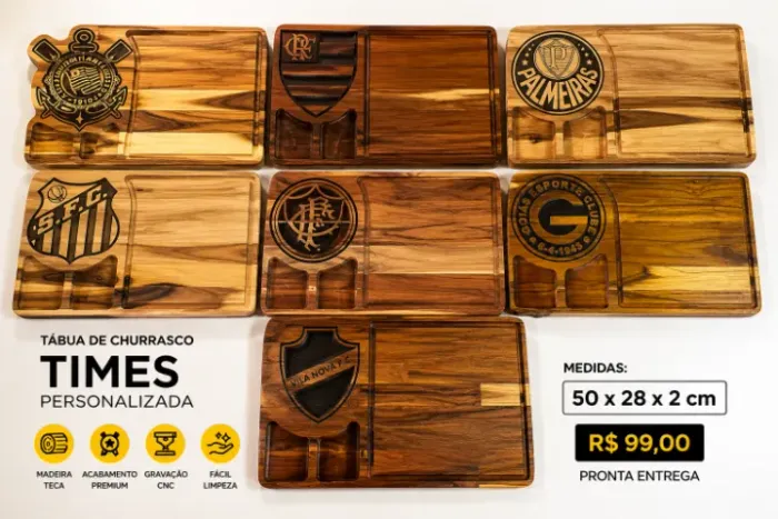 Tábua de Churrasco Personalizada Time de Futebol Madeira Teca