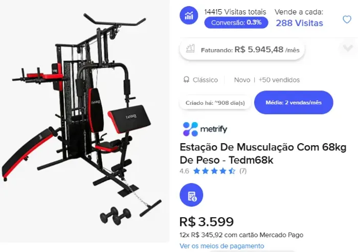 Estação de Musculação 65kg Gallant Elite (GEM65H44A-PT)