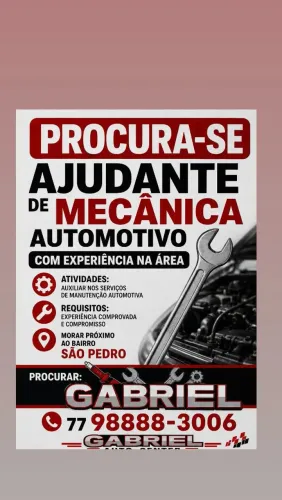 Vaga para ajudante de mecânico ou mecânico com experiência