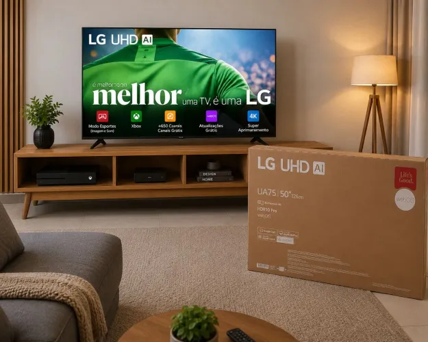 Smart TV LG UHD AI de 50 polegadas (126 cm), modelo UA75 4k, na caixa lacrada com nota fis