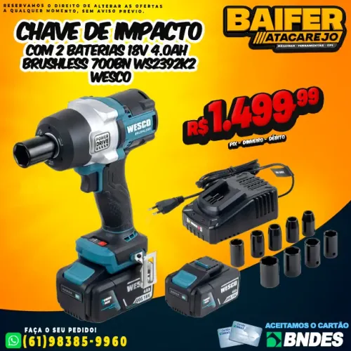 Chave de Impacto 18V a Bateria 4.0AH Brushless 700Bn WS2392k2 Wesco
