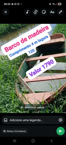 Barco de madeira 4 m comprimento valor 1790
