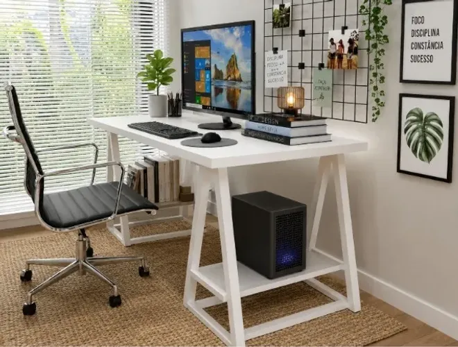 Mesa De Escritório Cavalete Delluxe. L136cm x P50cm x A74cm