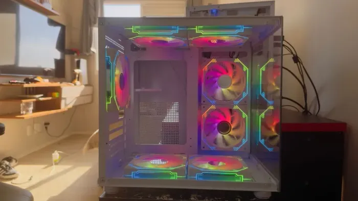 Gabinete Pc Gamer Aquário Branco Com 7 Fans Rgb Inclusas