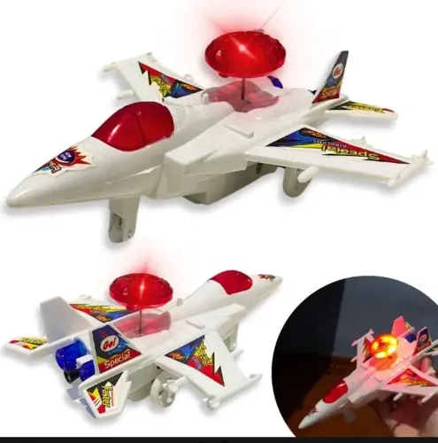 Brinquedo Infantil Avião A Corda Movimenta E Anda Com Luzes Branco