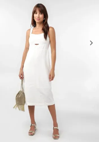 Vestido Midi Reto com Recorte AK by Riachuelo Branco M
